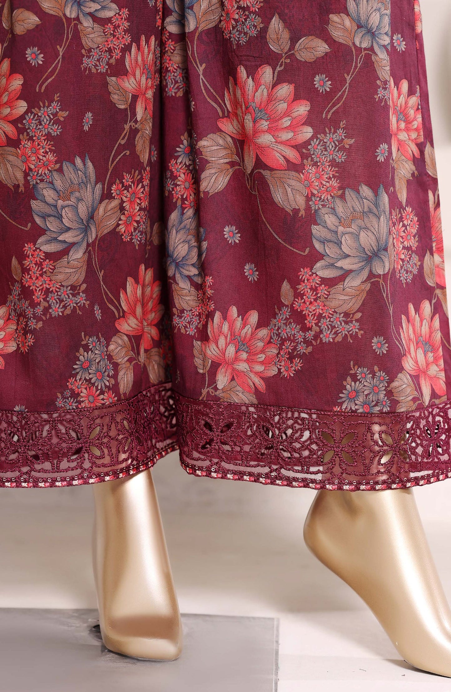 Malika by Sadabahar Embroidered Lawn Stitched 3 Piece Suit - D-01 - SBD26MLKA - Maroon - Festive Collection