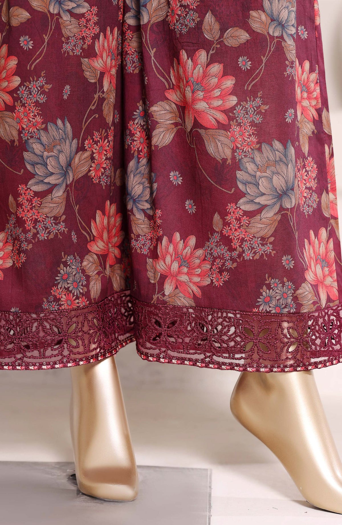 Malika by Sadabahar Embroidered Lawn Stitched 3 Piece Suit - D-01 - SBD26MLKA - Maroon - Festive Collection
