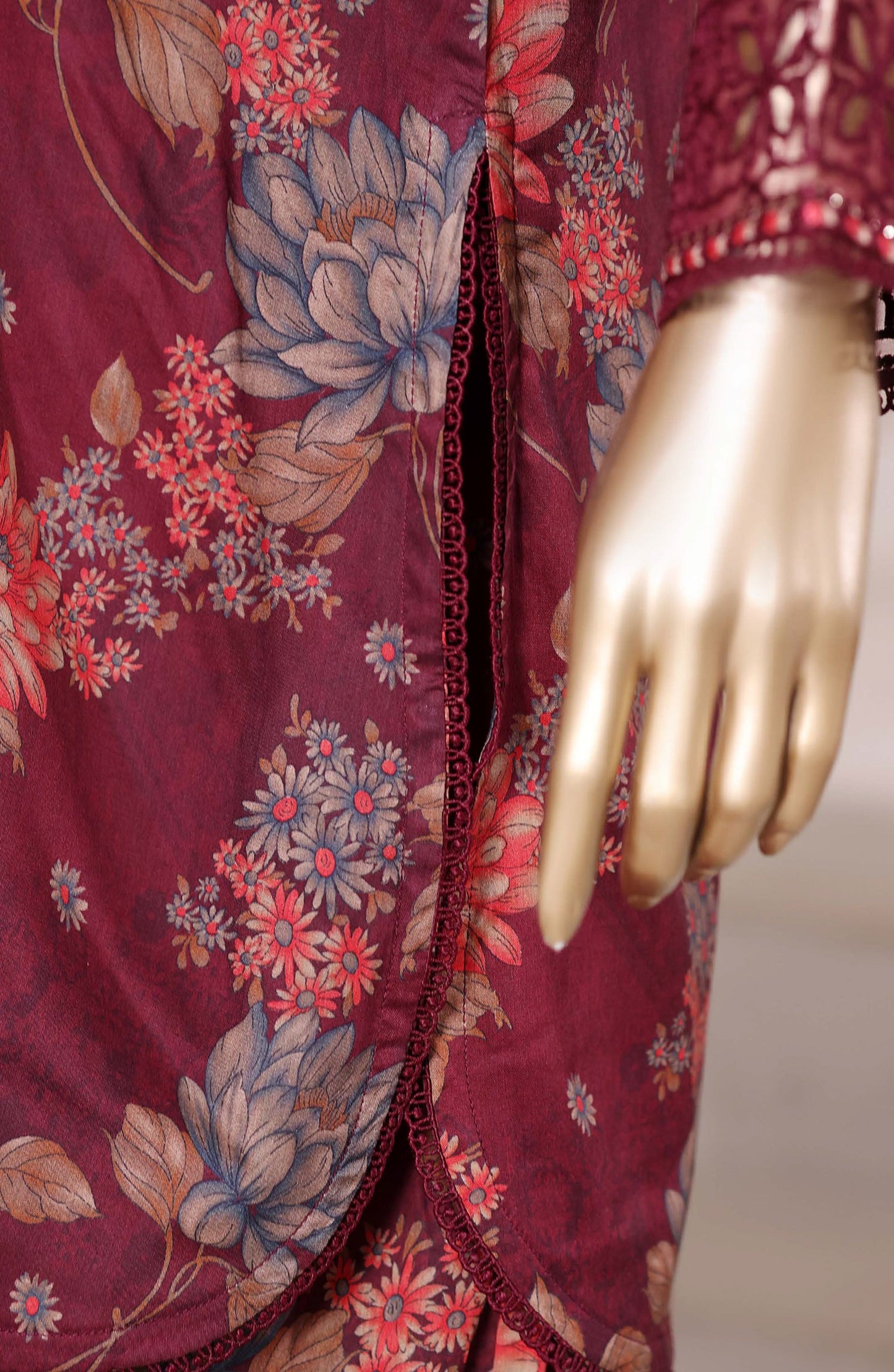 Malika by Sadabahar Embroidered Lawn Stitched 3 Piece Suit - D-01 - SBD26MLKA - Maroon - Festive Collection