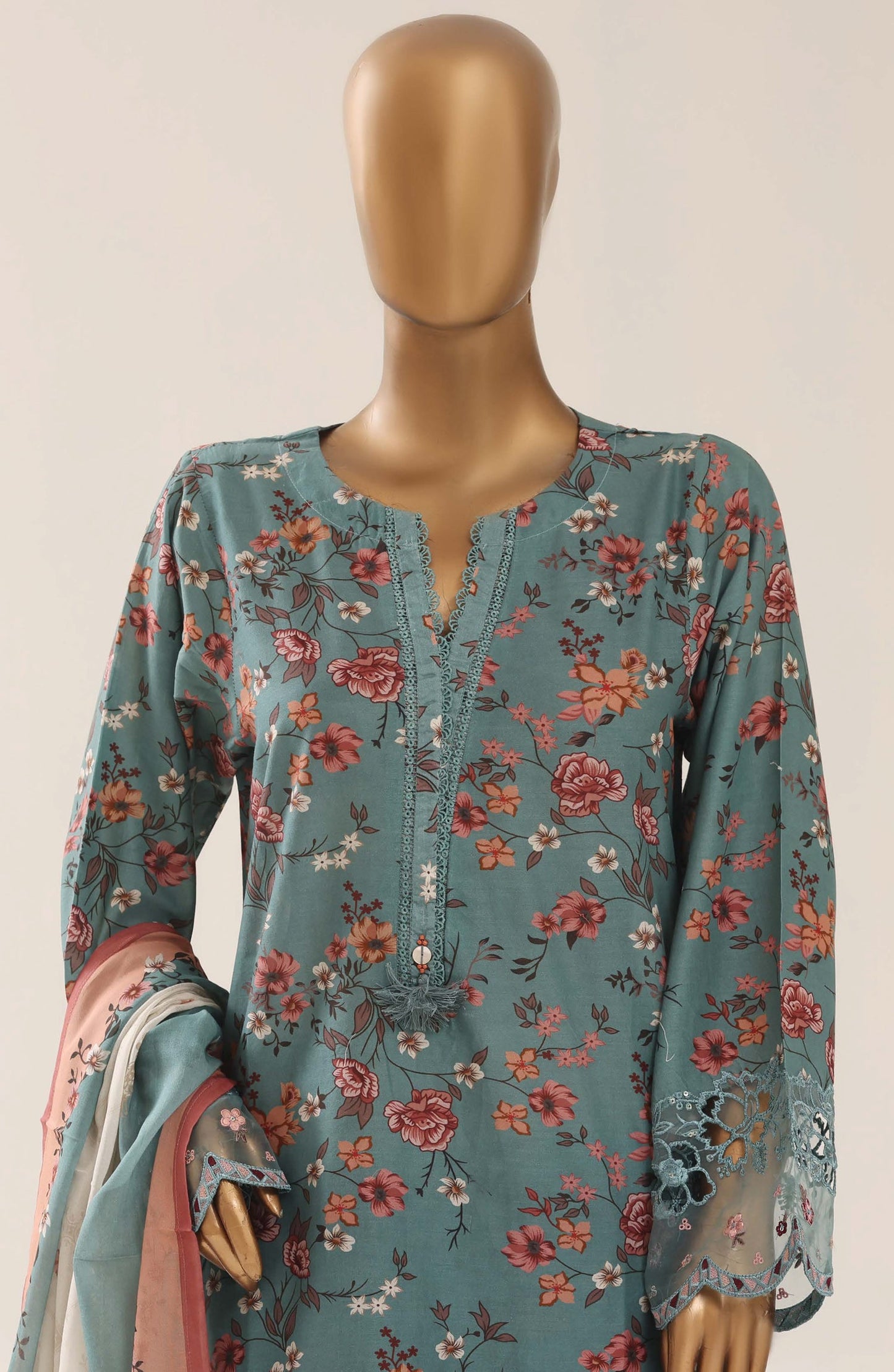 Malika by Sadabahar Embroidered Lawn Stitched 3 Piece Suit - D-05 - SBD26THR - Green - Festive Collection