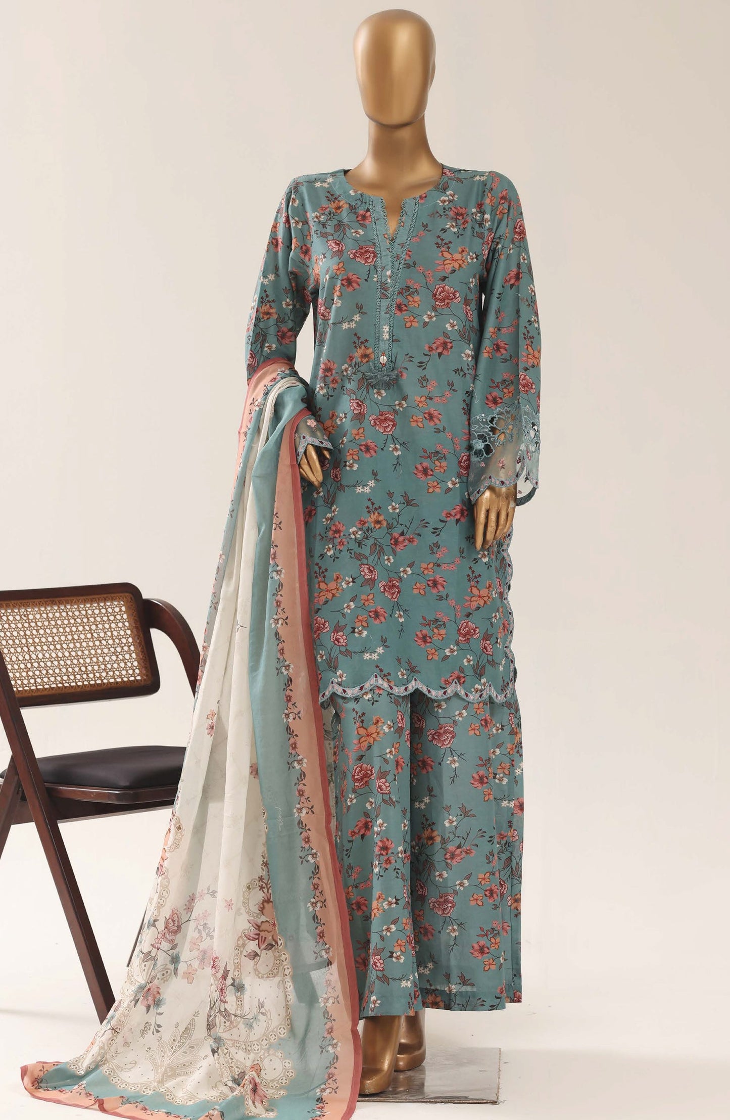 Malika by Sadabahar Embroidered Lawn Stitched 3 Piece Suit - D-05 - SBD26THR - Green - Festive Collection