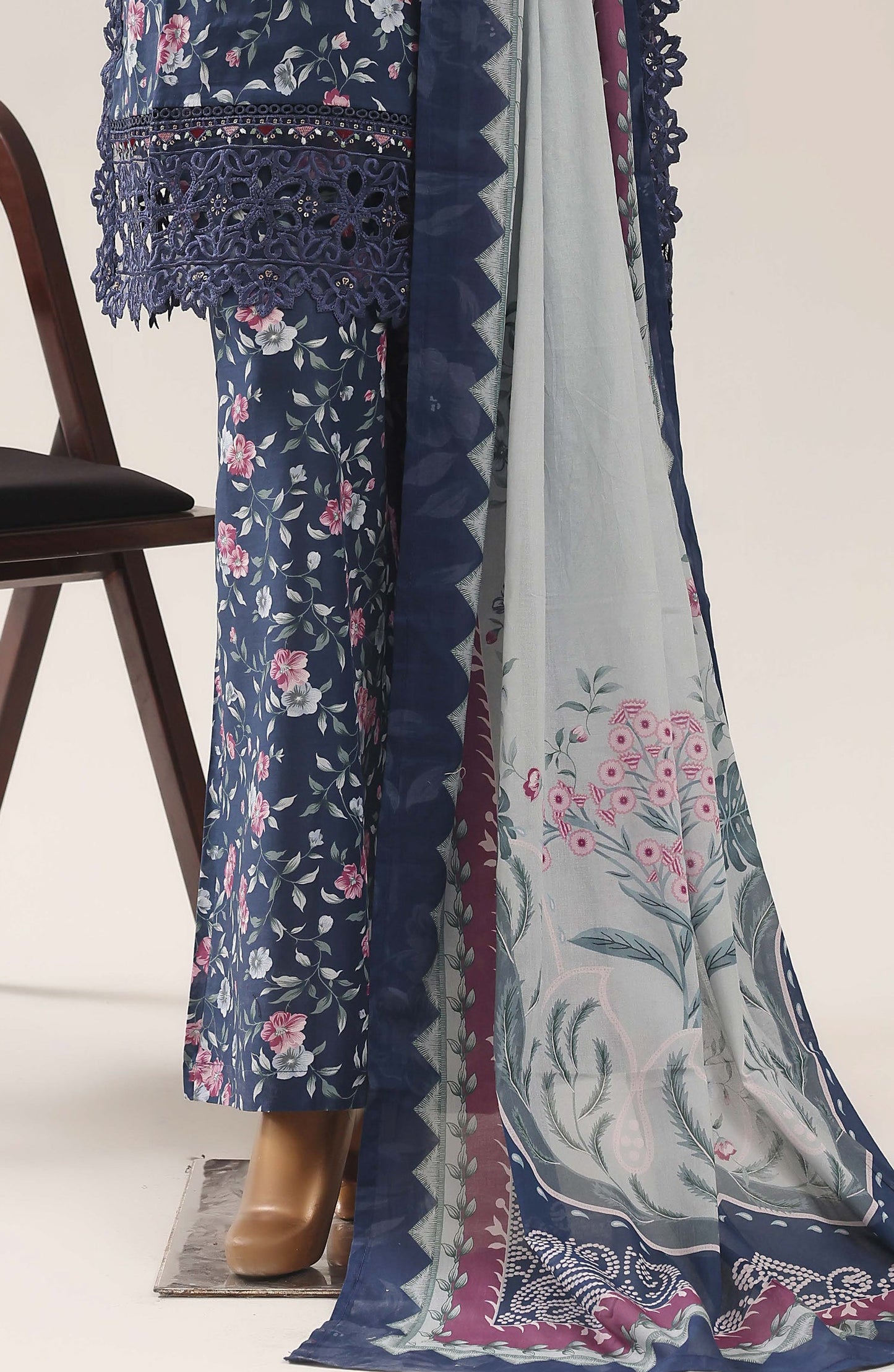Malika by Sadabahar Embroidered Lawn Stitched 3 Piece Suit - D-04 - SBD26THR - Blue - Festive Collection