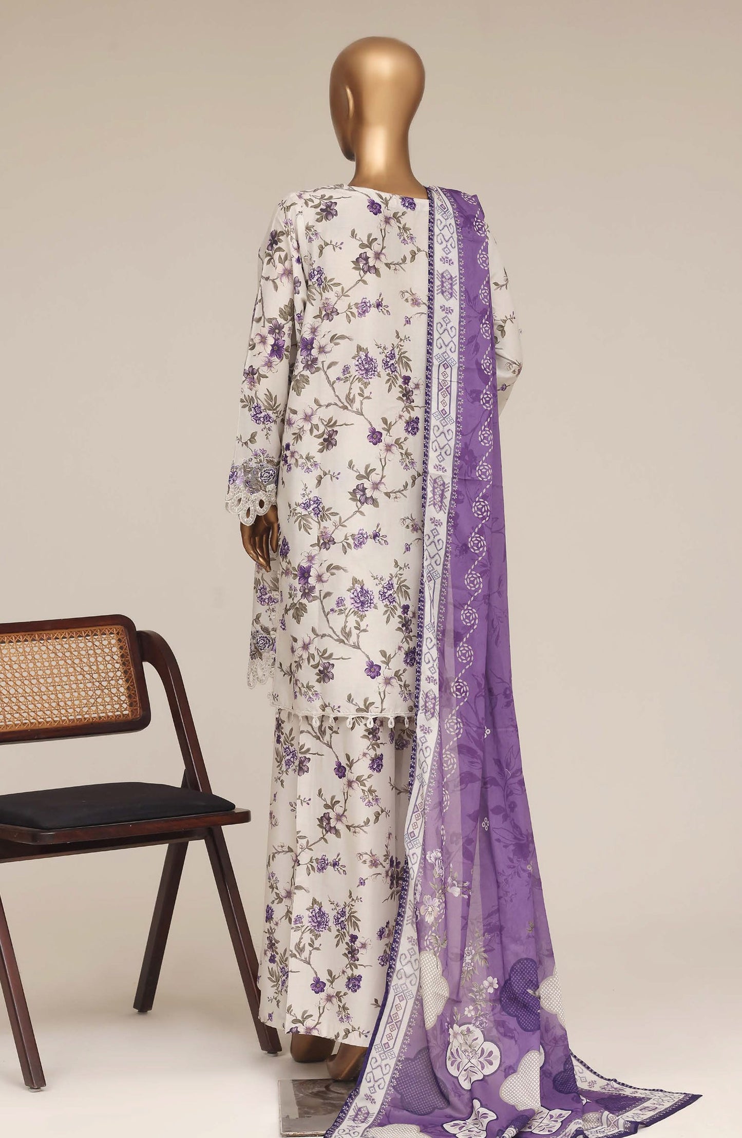 Malika by Sadabahar Embroidered Lawn Stitched 3 Piece Suit - D-04 - SBD26MFR - Purple - Festive Collection