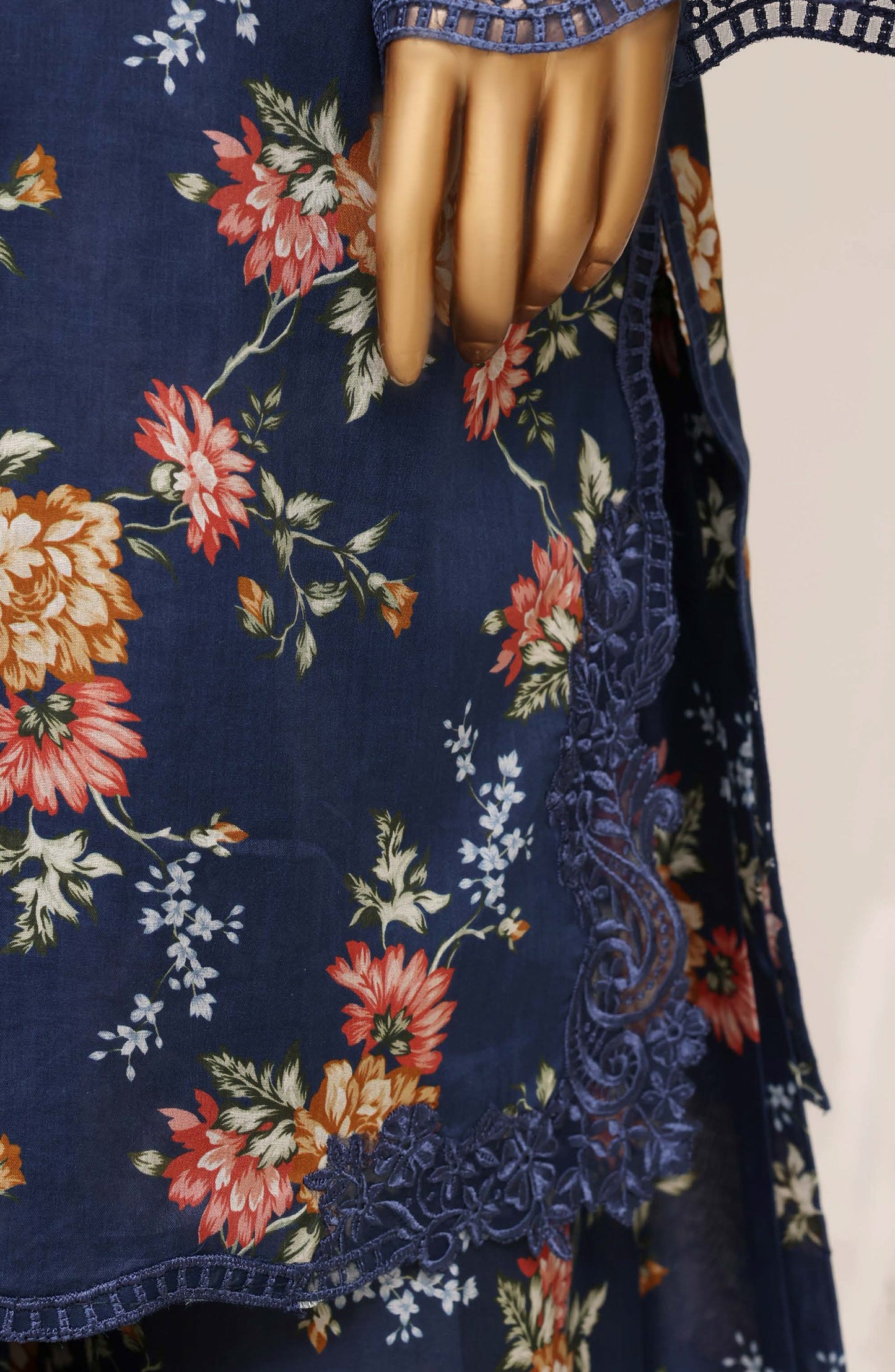 Malika by Sadabahar Embroidered Lawn Stitched 3 Piece Suit - D-03 - SBD26MFR - Blue - Festive Collection