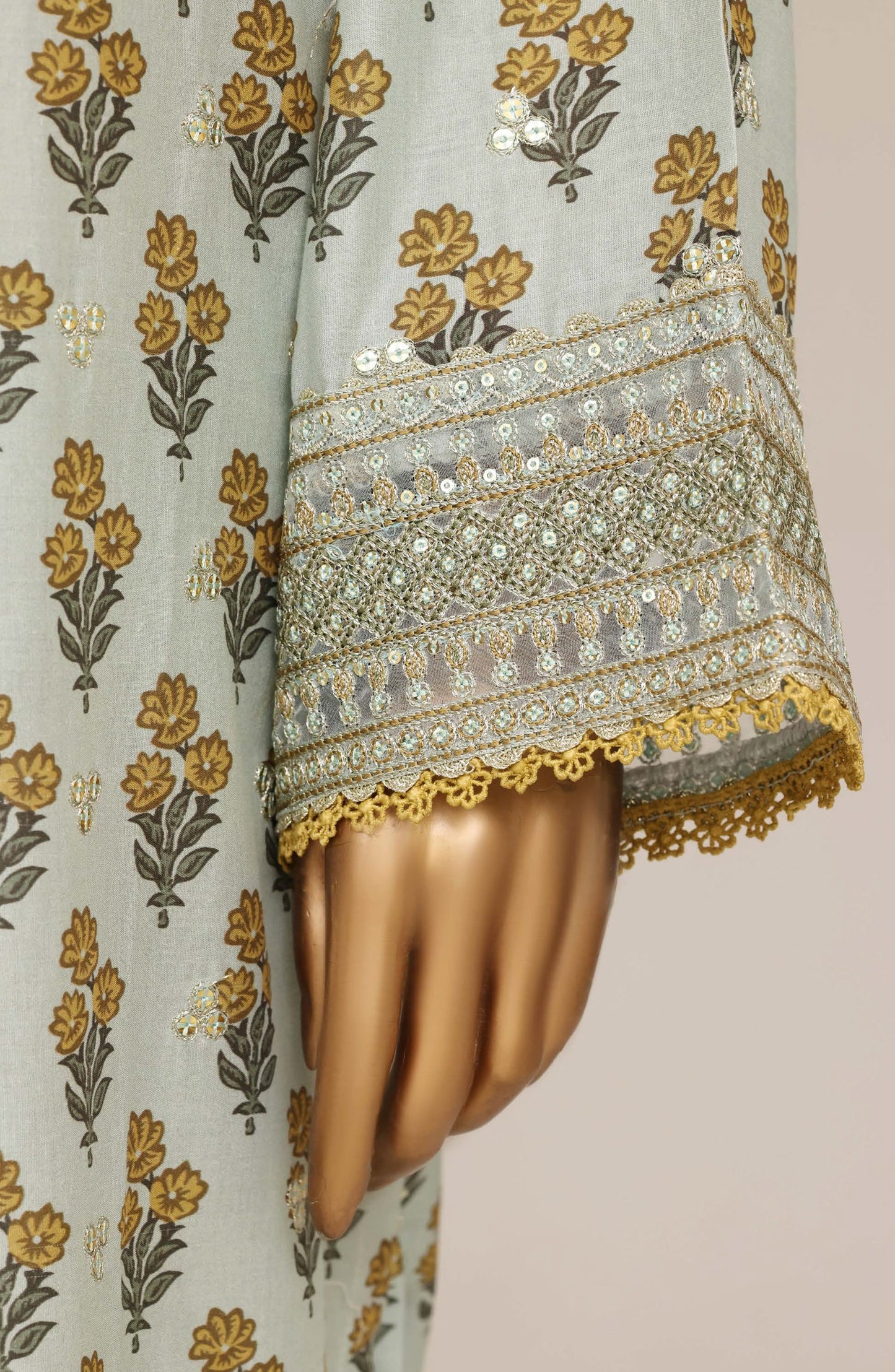 Malika by Sadabahar Embroidered Lawn Stitched 3 Piece Suit - D-02 - SBD26MFR - Green - Festive Collection