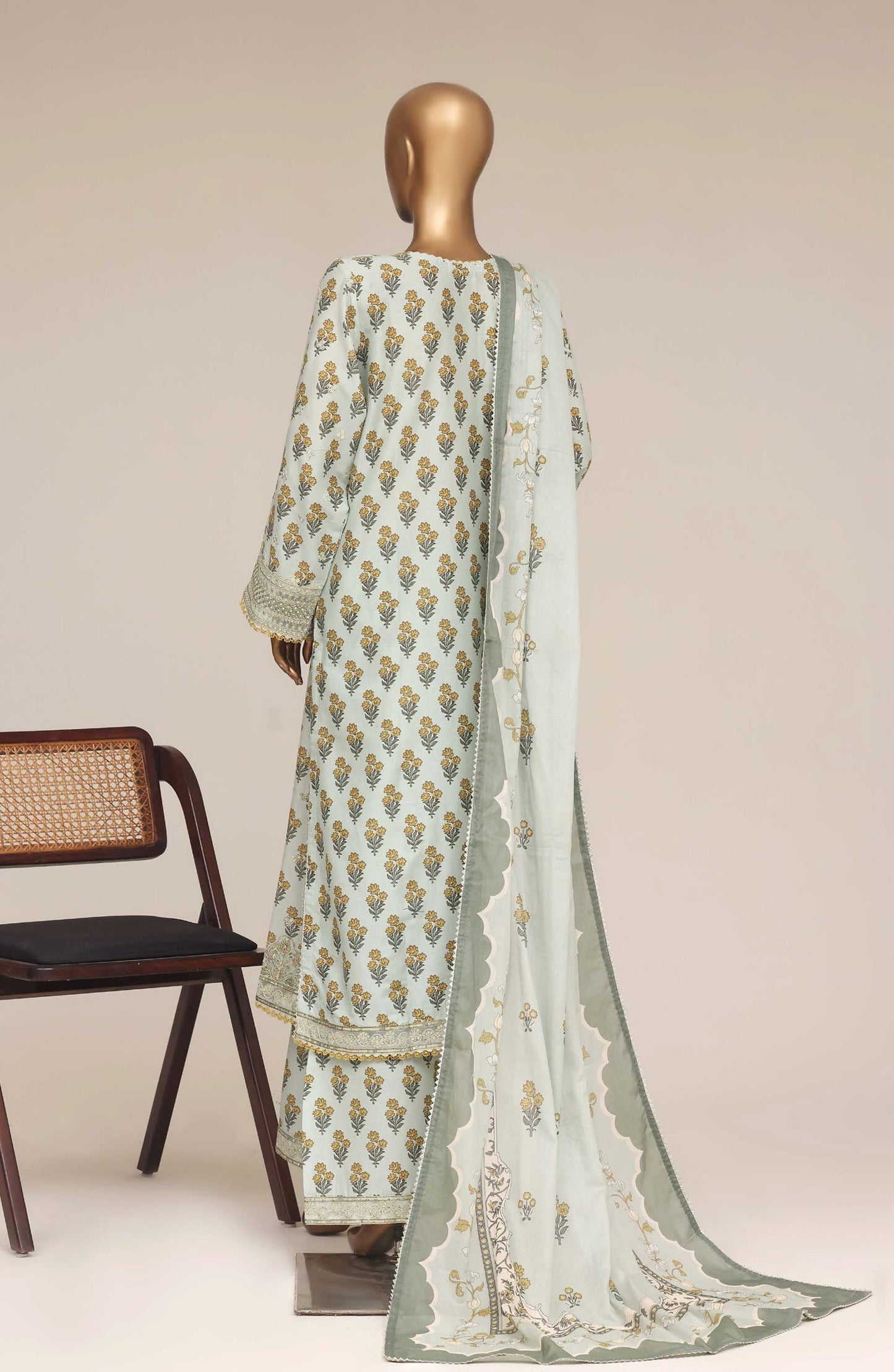 Malika by Sadabahar Embroidered Lawn Stitched 3 Piece Suit - D-02 - SBD26MFR - Green - Festive Collection