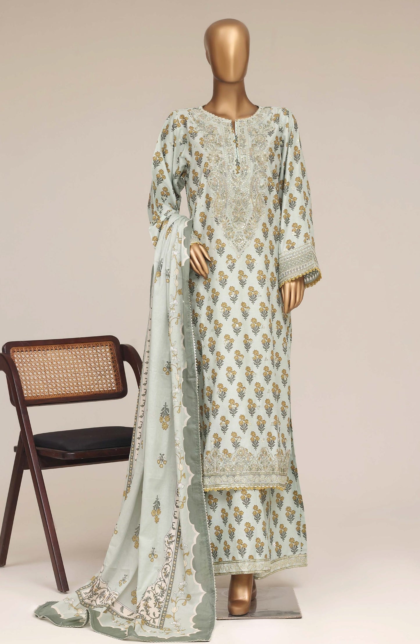 Malika by Sadabahar Embroidered Lawn Stitched 3 Piece Suit - D-02 - SBD26MFR - Green - Festive Collection