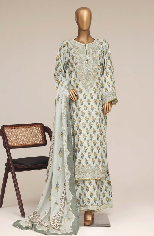 Malika by Sadabahar Embroidered Lawn Stitched 3 Piece Suit - D-02 - SBD26MFR - Green - Festive Collection