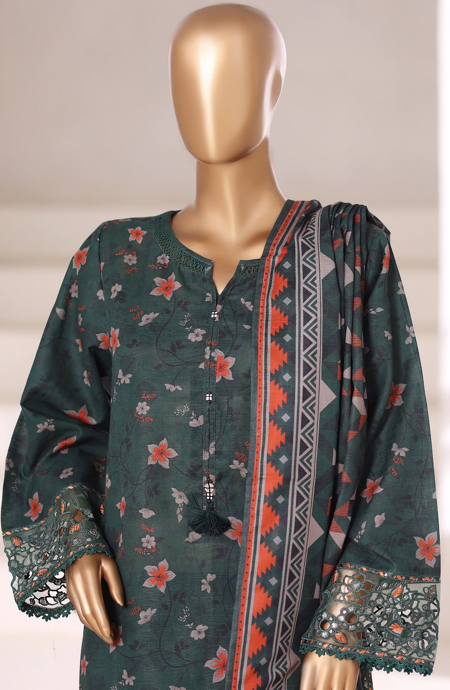 Malika by Sadabahar Embroidered Khaddar Stitched 3 Piece Suit - Design-06 - SBD252KA - Green - Winter Collection