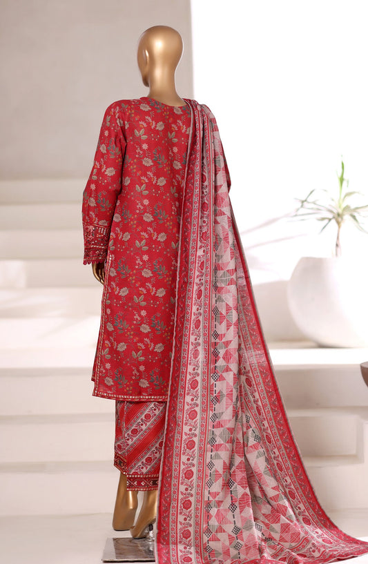 Malika by Sadabahar Embroidered Khaddar Stitched 3 Piece Suit - Design-05 - SBD252KA - Red - Winter Collection
