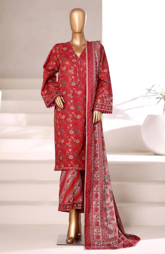 Malika by Sadabahar Embroidered Khaddar Stitched 3 Piece Suit - Design-05 - SBD252KA - Red - Winter Collection