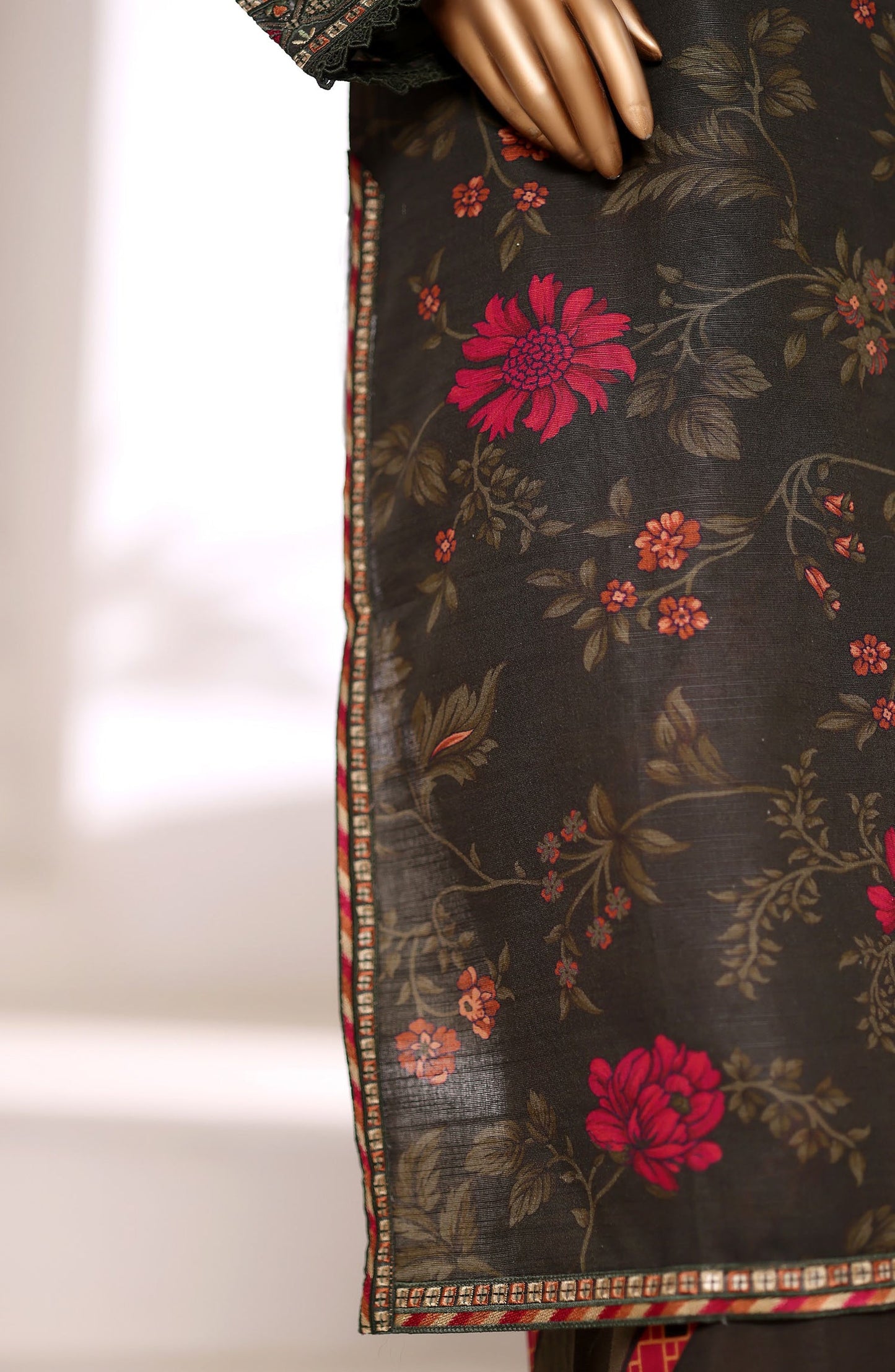 Malika by Sadabahar Embroidered Khaddar Stitched 3 Piece Suit - Design-02 - SBD252KA - Brown - Winter Collection