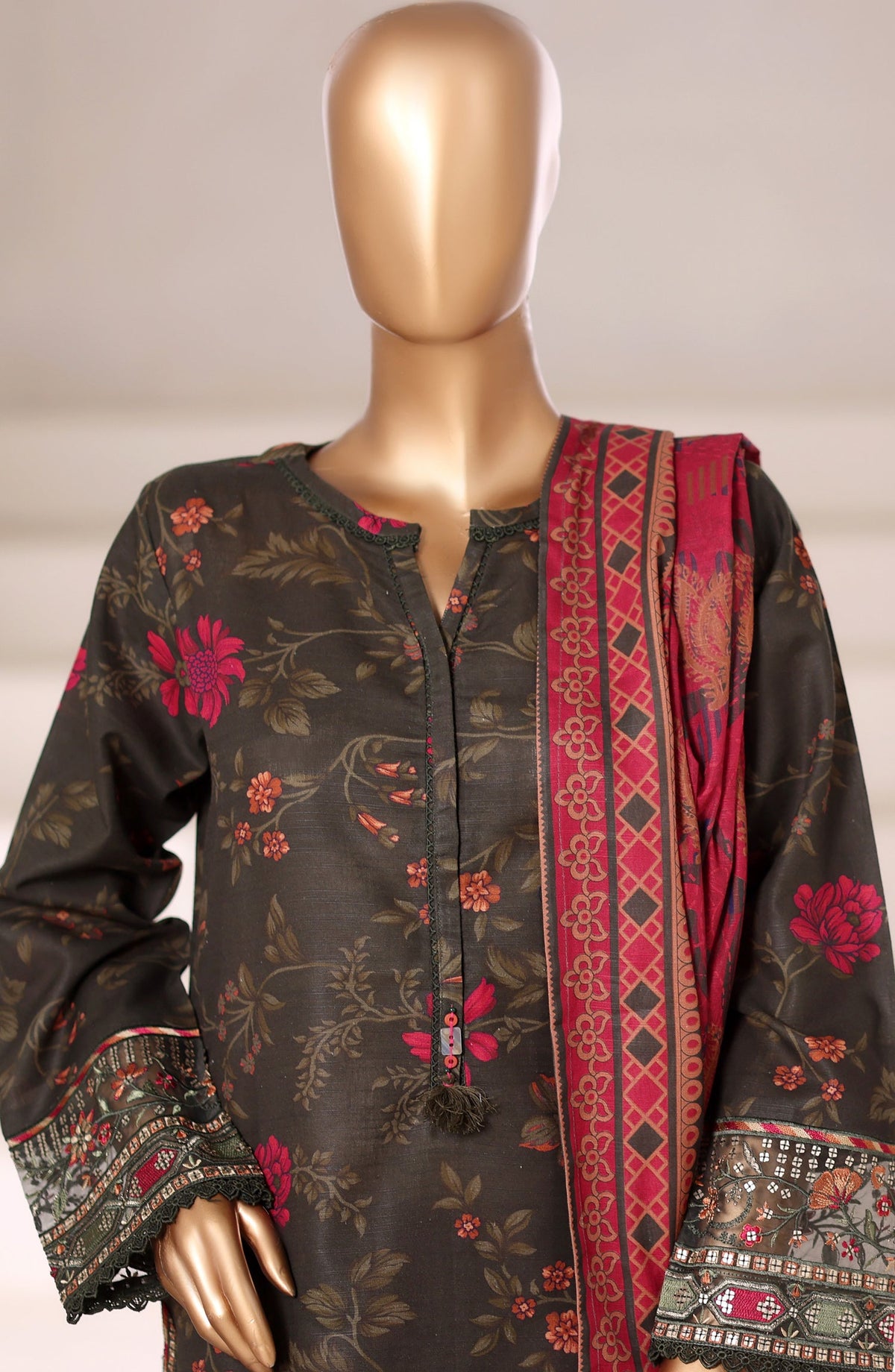 Malika by Sadabahar Embroidered Khaddar Stitched 3 Piece Suit - Design-02 - SBD252KA - Brown - Winter Collection