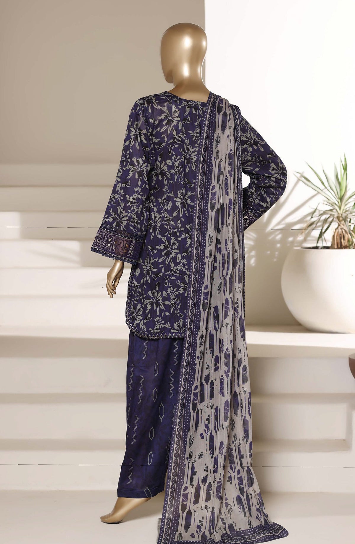 Malika by Sadabahar Embroidered Stitched 3 Piece Suit - Design-08 - SBD26SUI - Blue - Summer Collection