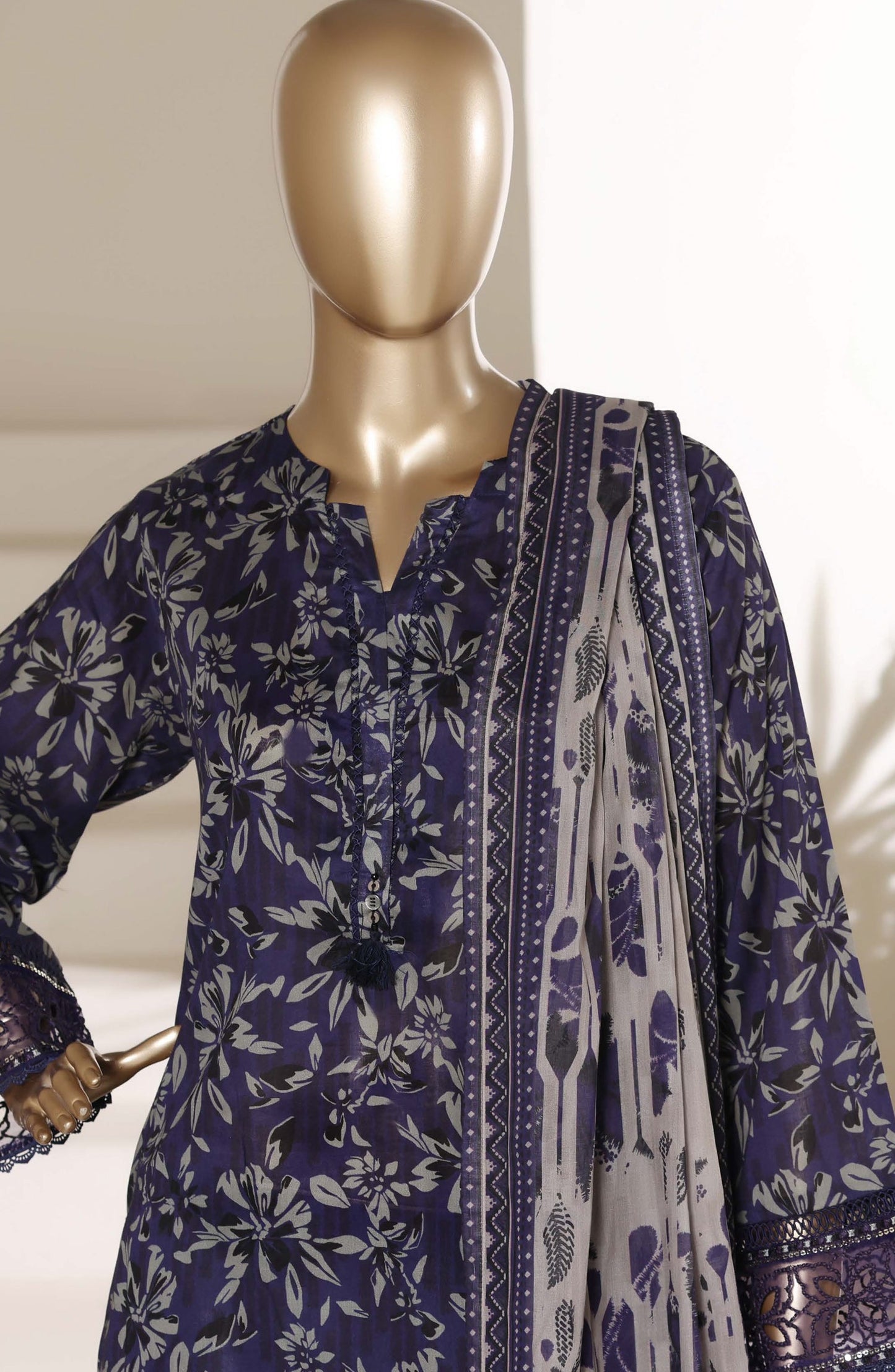 Malika by Sadabahar Embroidered Stitched 3 Piece Suit - Design-08 - SBD26SUI - Blue - Summer Collection