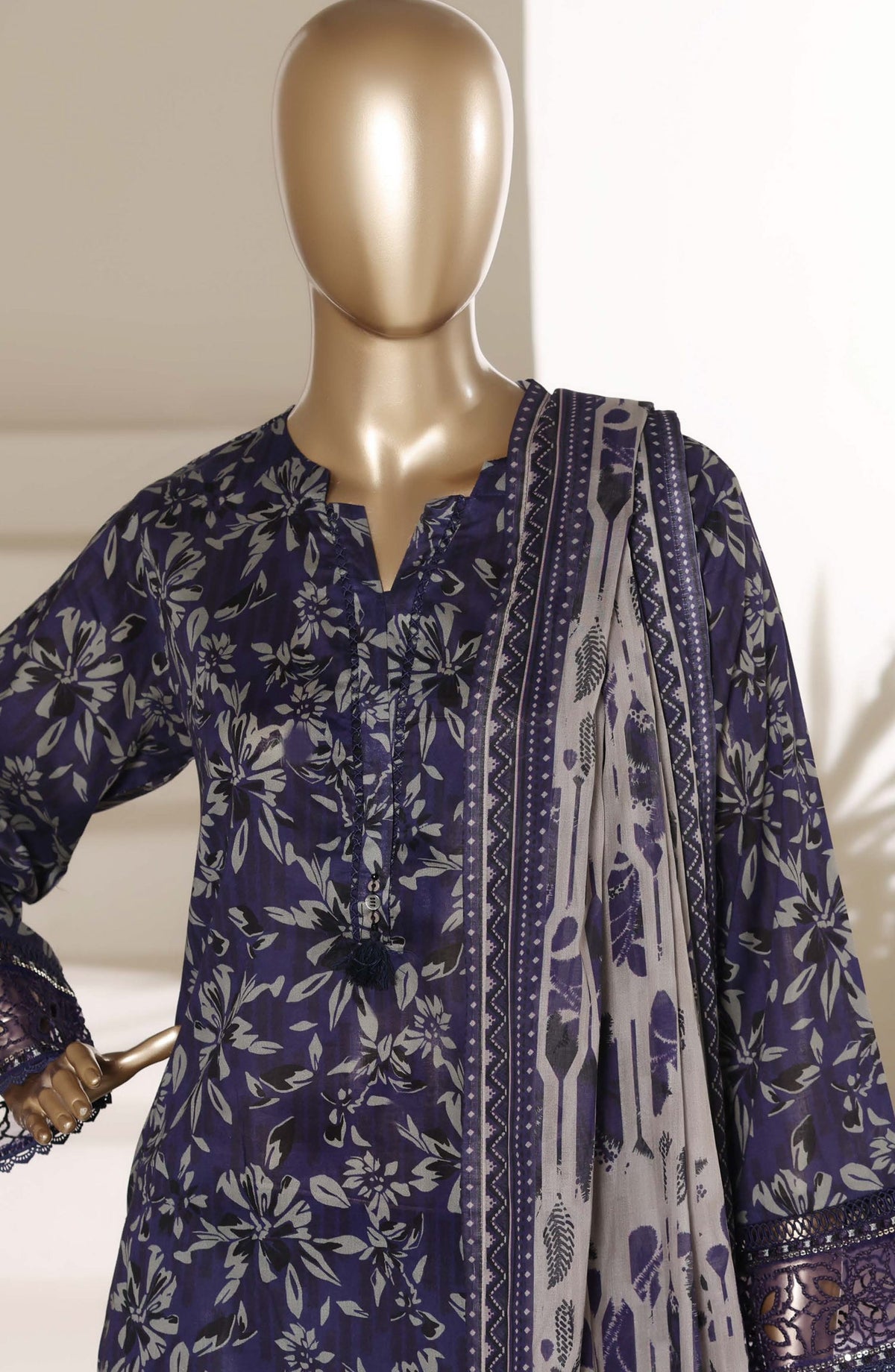 Malika by Sadabahar Embroidered Stitched 3 Piece Suit - Design-08 - SBD26SUI - Blue - Summer Collection