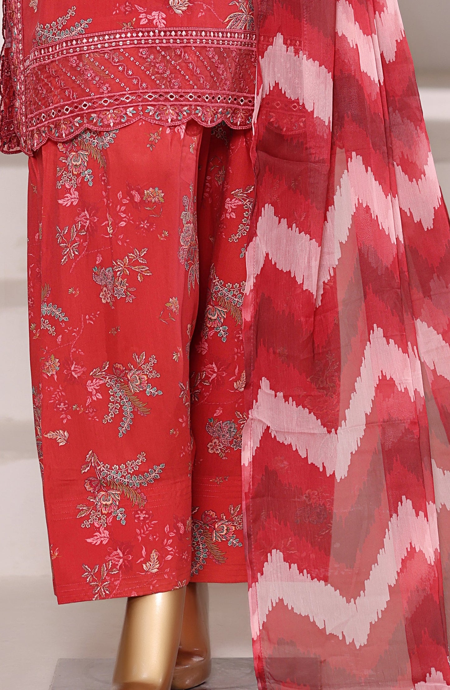 Malika by Sadabahar Embroidered Viscose Stitched 3 Piece Suit - D-03 - SBD25VFR - Red - Winter Collection