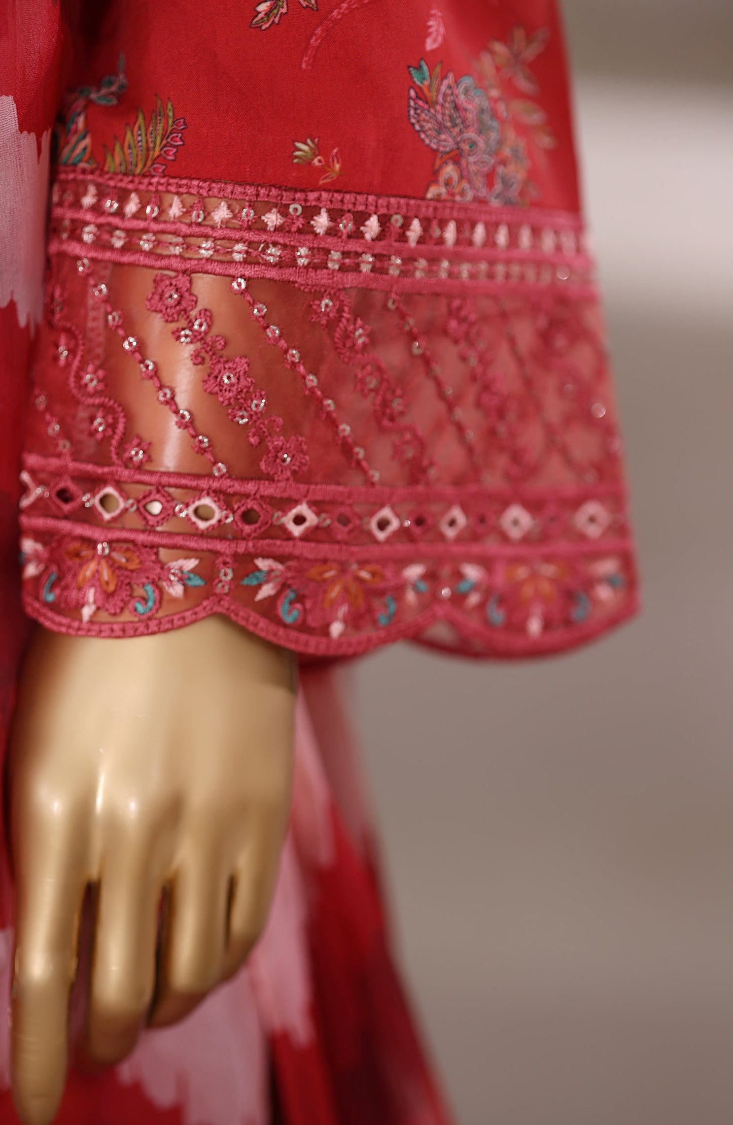 Malika by Sadabahar Embroidered Viscose Stitched 3 Piece Suit - D-03 - SBD25VFR - Red - Winter Collection