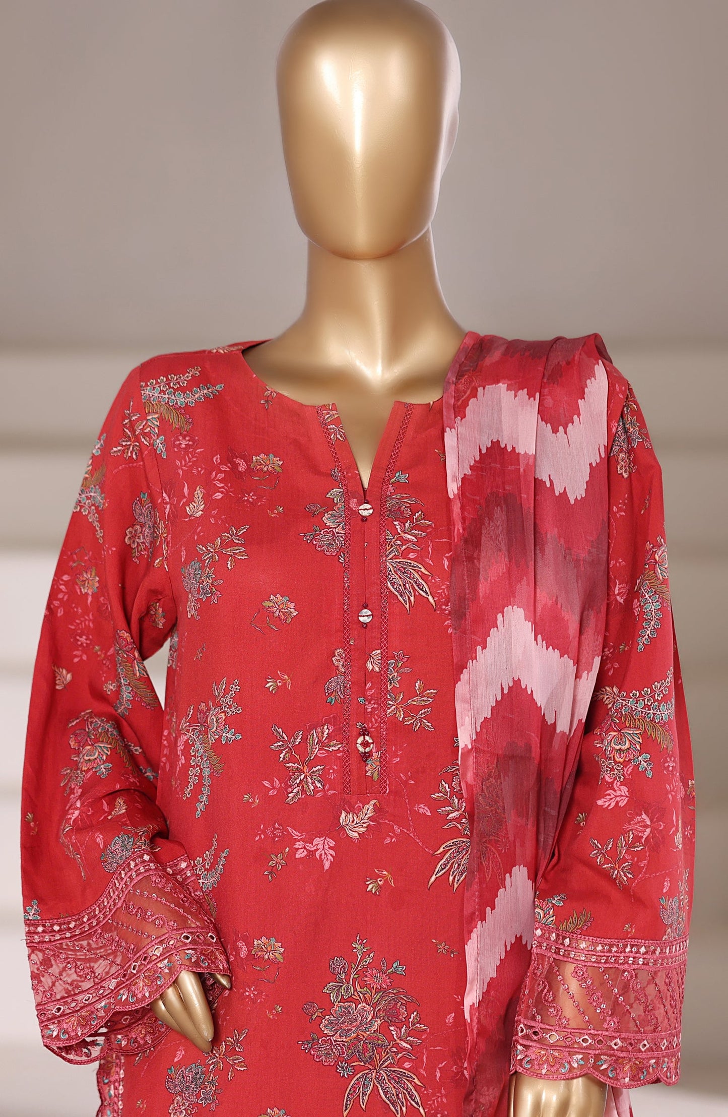 Malika by Sadabahar Embroidered Viscose Stitched 3 Piece Suit - D-03 - SBD25VFR - Red - Winter Collection