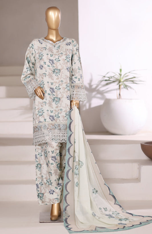 Malika by Sadabahar Embroidered Viscose Stitched 3 Piece Suit - D-02 - SBD25VFR - White - Winter Collection