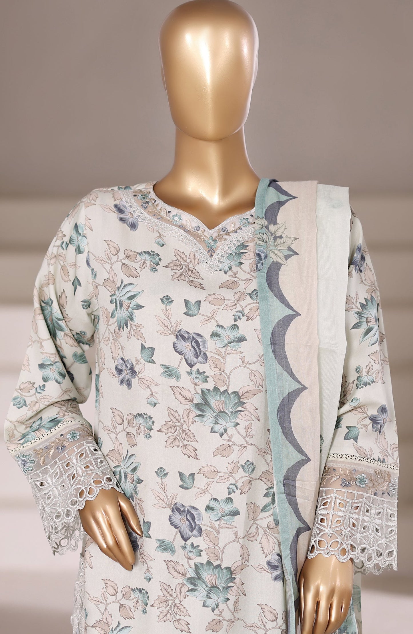 Malika by Sadabahar Embroidered Viscose Stitched 3 Piece Suit - D-02 - SBD25VFR - White - Winter Collection