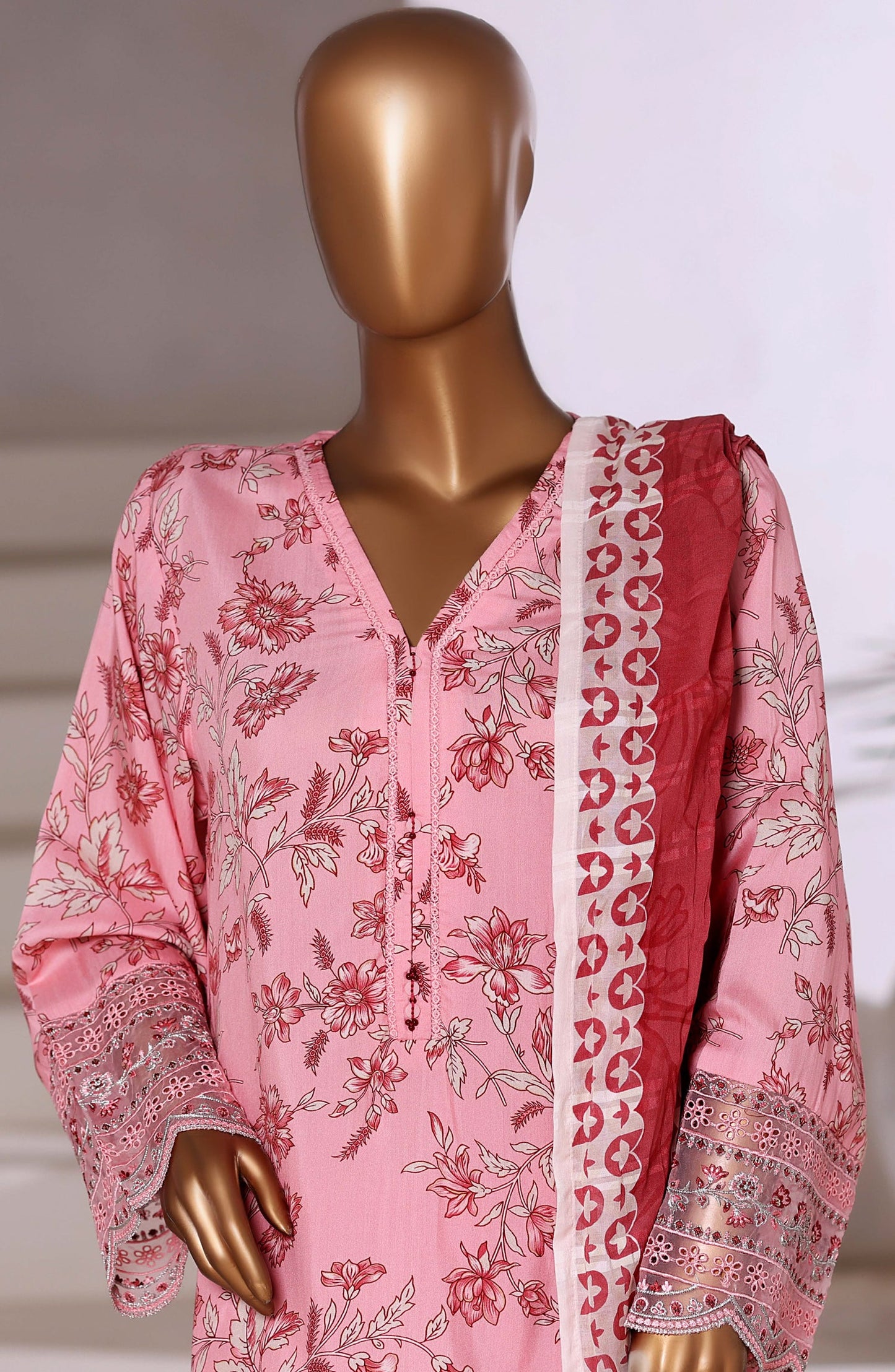 Malika by Sadabahar Embroidered Viscose Stitched 3 Piece Suit - D-02 - SBD25VSHI - Pink - Winter Collection