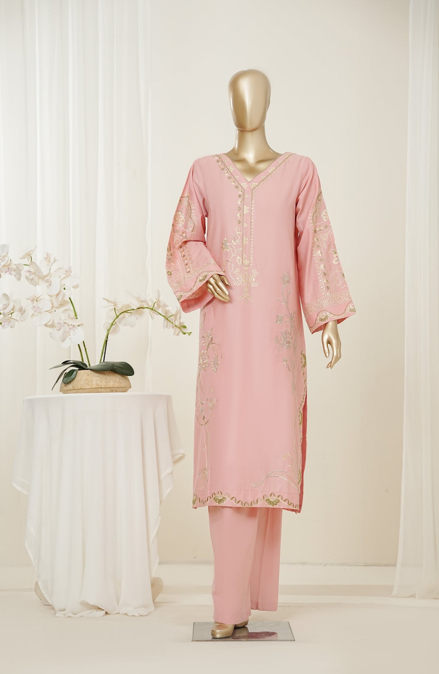 Mano Momal by Amna Khadija Embroidered Cotton Lawn Stitched 2 Piece Suit - AKMM-05 - AM26OLM - Pink - Summer Collection