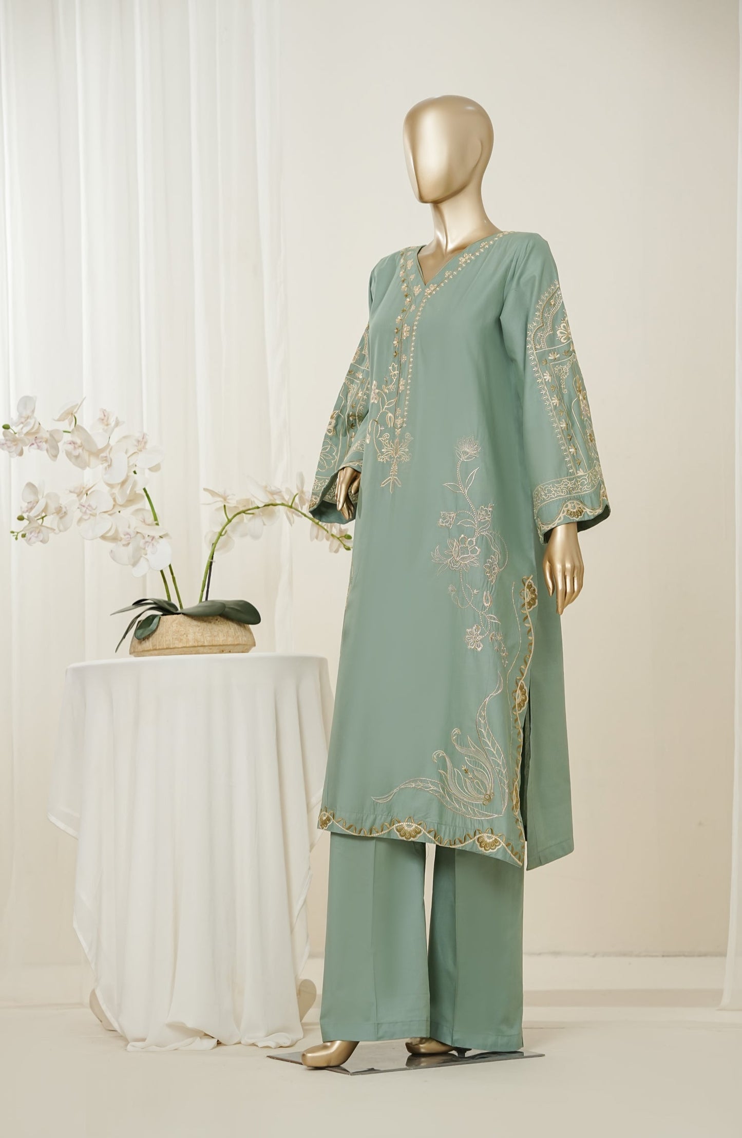 Mano Momal by Amna Khadija Embroidered Cotton Lawn Stitched 2 Piece Suit - AKMM-06 - AM26OLM - Green - Summer Collection