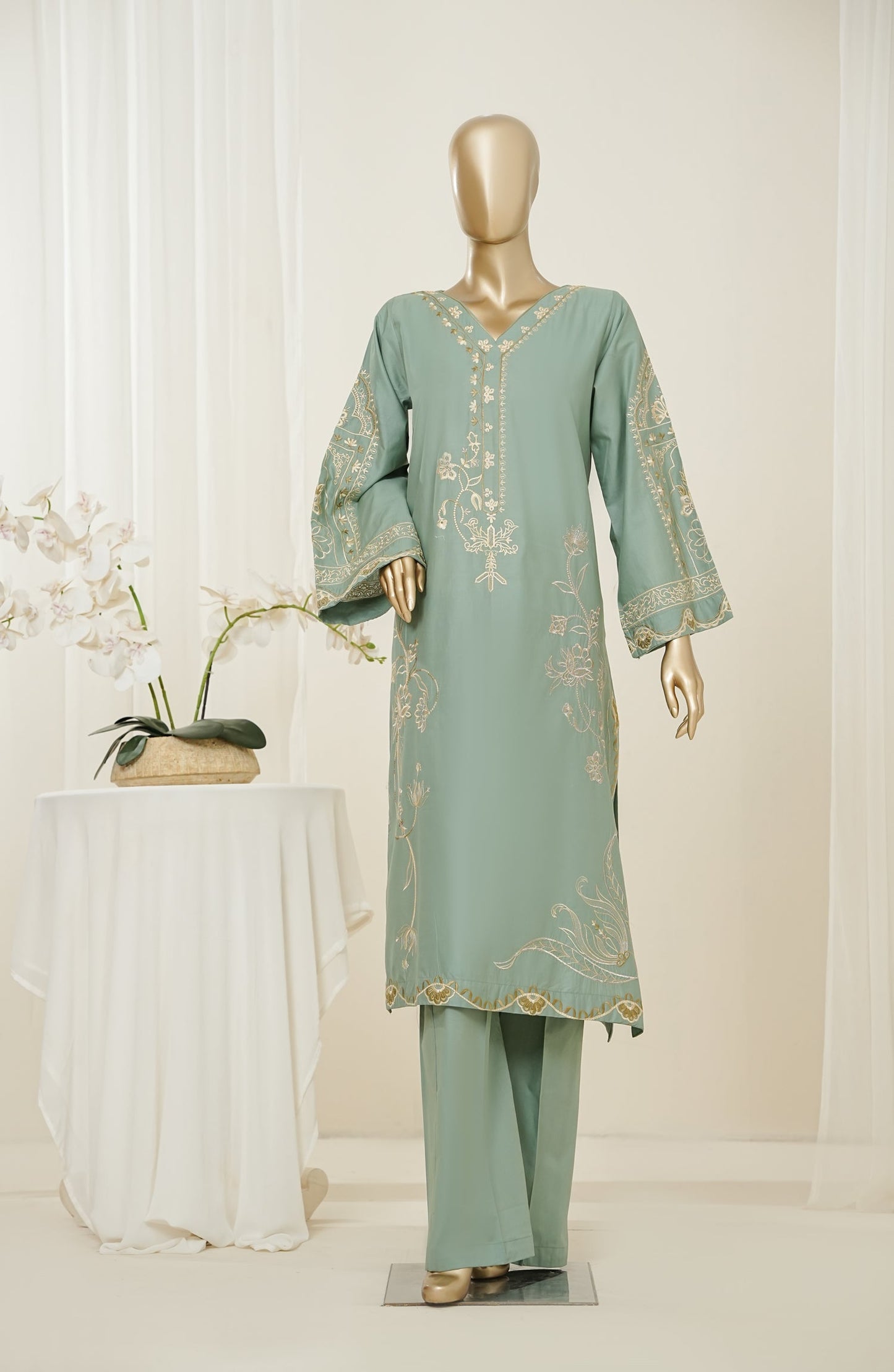 Mano Momal by Amna Khadija Embroidered Cotton Lawn Stitched 2 Piece Suit - AKMM-06 - AM26OLM - Green - Summer Collection