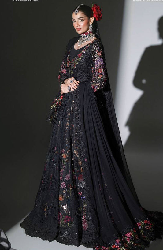 Maria B Luxury Embroidered Organza Unstitched 3 Piece Suit - D1 - MB26WED - Black - Wedding Collection