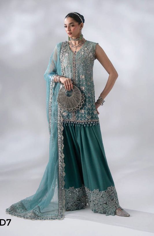 Maria B Luxury Embroidered Organza Unstitched 3 Piece Suit - D7 - MB26WED - Sea Green - Wedding Collection