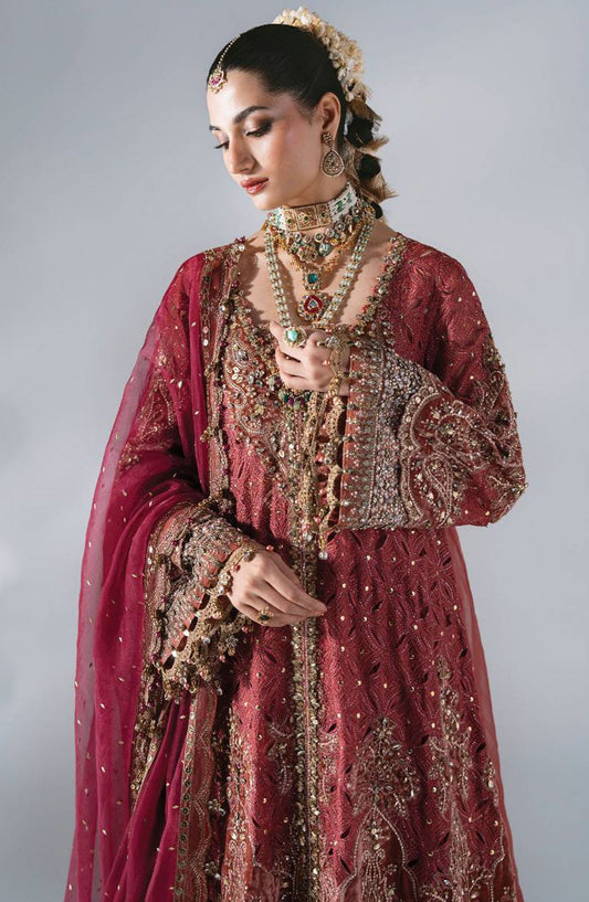 Maria B Luxury Embroidered Organza Unstitched 3 Piece Suit - D8 - MB26WED - Pink Red - Wedding Collection