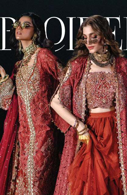 Maria B Luxury Embroidered Organza Unstitched 3 Piece Suit - D8 - MB26WED - Pink Red - Wedding Collection