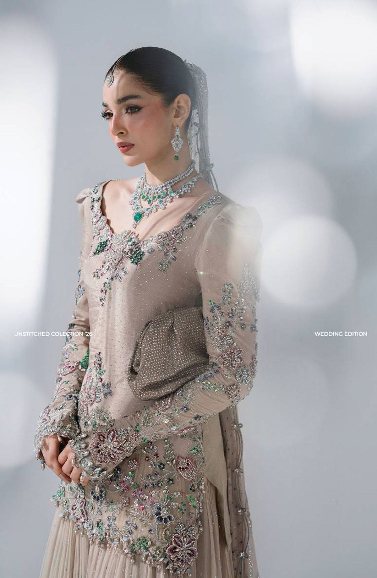 Maria B Luxury Embroidered Raw Silk Unstitched 3 Piece Suit - D3 - MB26WED - Beige - Wedding Collection