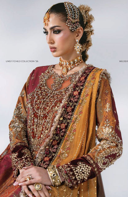 Maria B Luxury Embroidered Velvet Unstitched 3 Piece Suit - D4 - MB26WED - Multi - Wedding Collection
