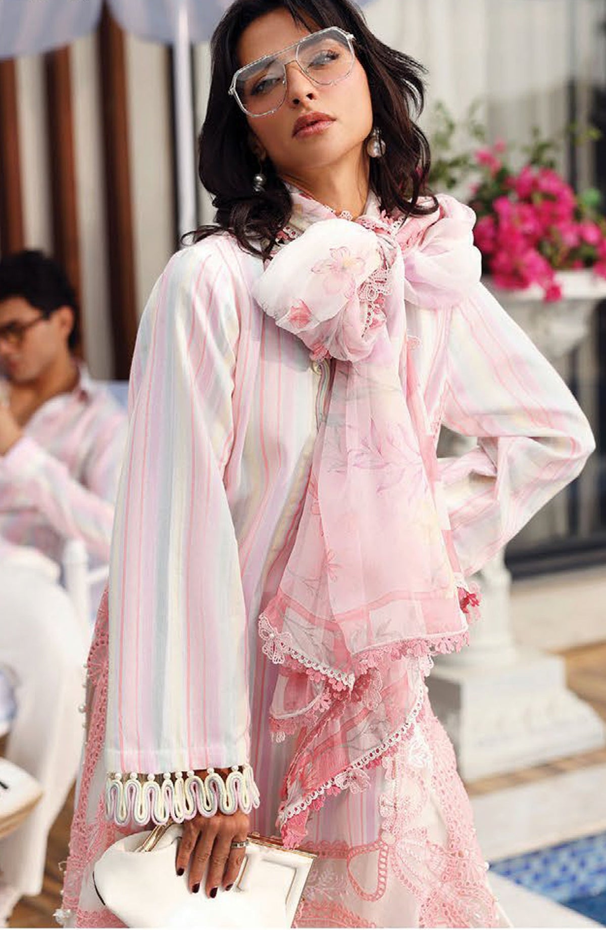 Maria B. M.Prints Embroidered Lawn Unstitched 3 Piece Suit - 2A - MB26SNC - Pink - Summer Collection