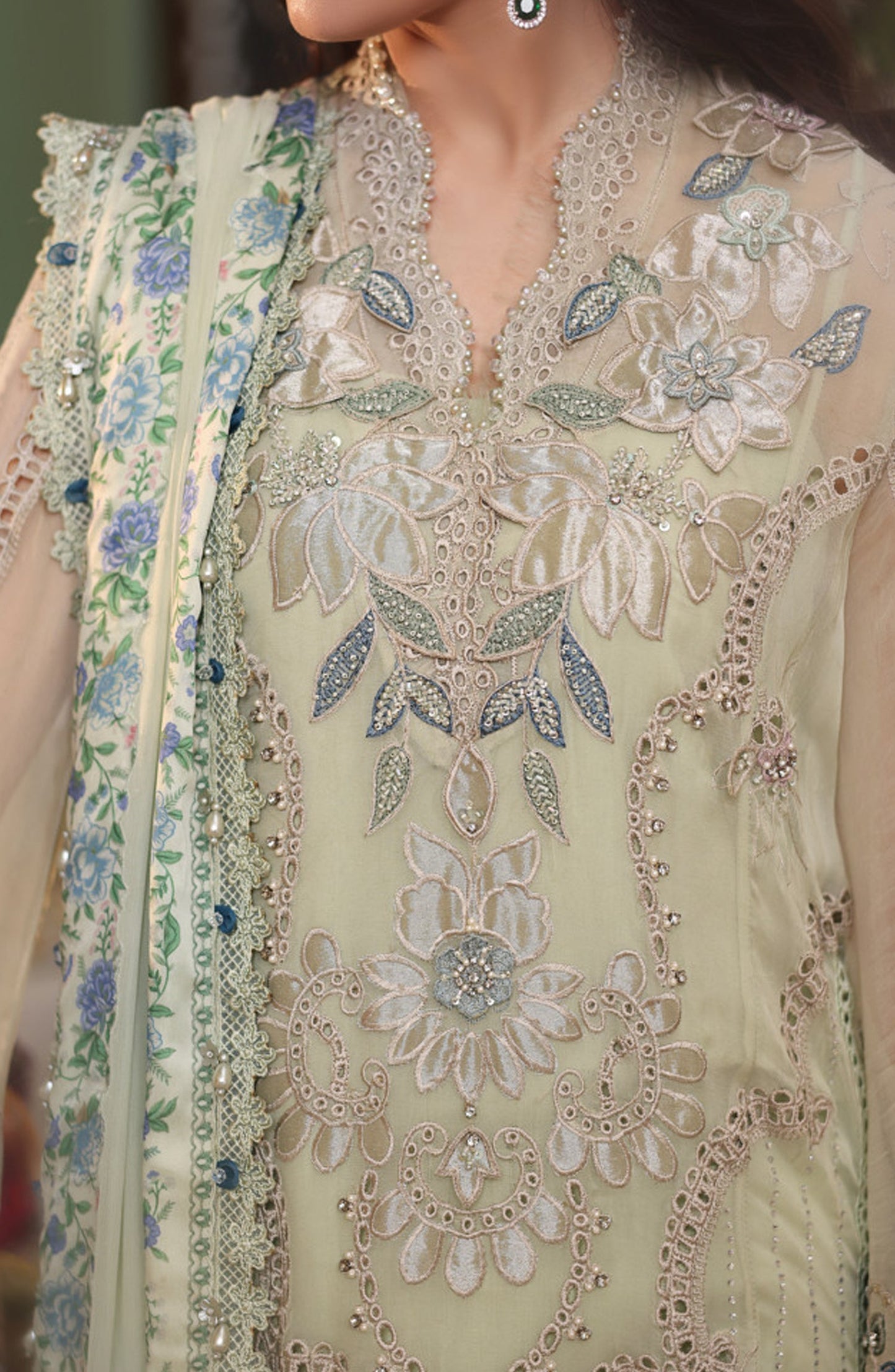 Maria B Embroidered Chiffon Unstitched 3 Piece Suit - D-05 - MB26CHF - Green - Luxury Collection