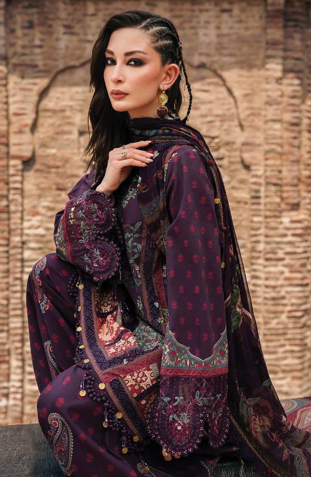 Maria B Embroidered Cambric Unstitched 3 Piece Suit - D-2B - MB26SD - Purple - Winter Collection