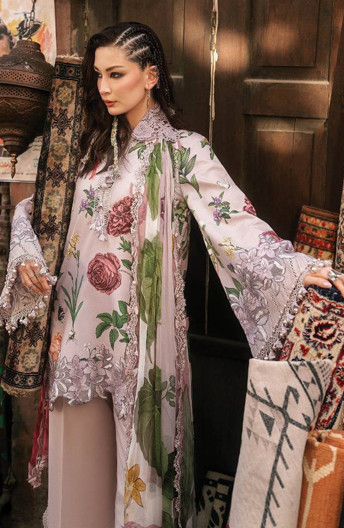 Maria B Embroidered Cambric Unstitched 3 Piece Suit - D-9A - MB26SD - Purple - Winter Collection
