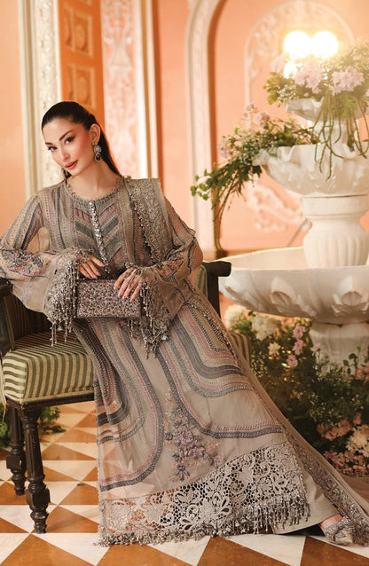 Maria B Embroidered Chiffon Unstitched 3 Piece Suit - D1 - MB26HNS - Beige - Festive Collection