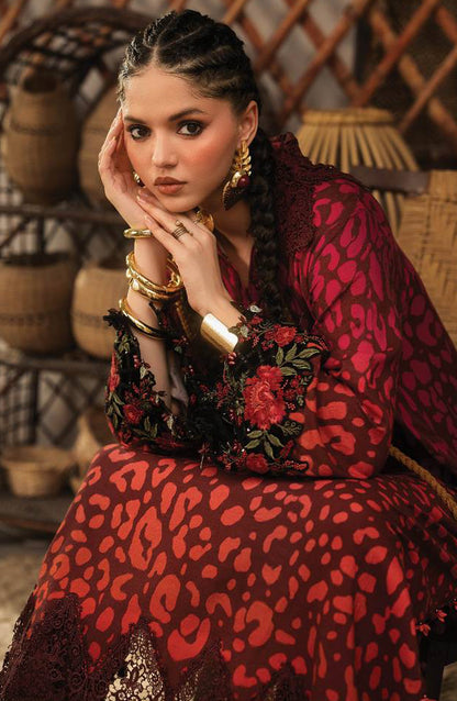 Maria B Embroidered Linen Unstitched 3 Piece Suit - D-1A - MB26SD - Red - Winter Collection