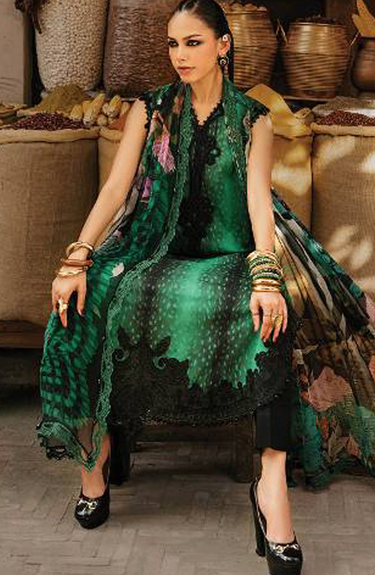 Maria B Embroidered Linen Unstitched 3 Piece Suit - D-5A - MB26SD - Green - Winter Collection