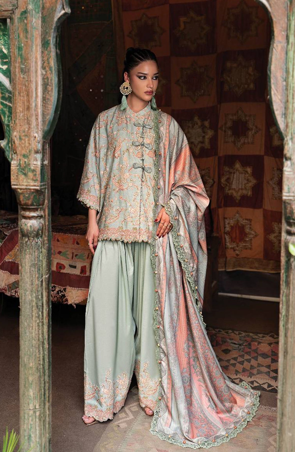 Maria B Embroidered Linen Unstitched 3 Piece Suit - D-8B - MB26SD - Green - Winter Collection