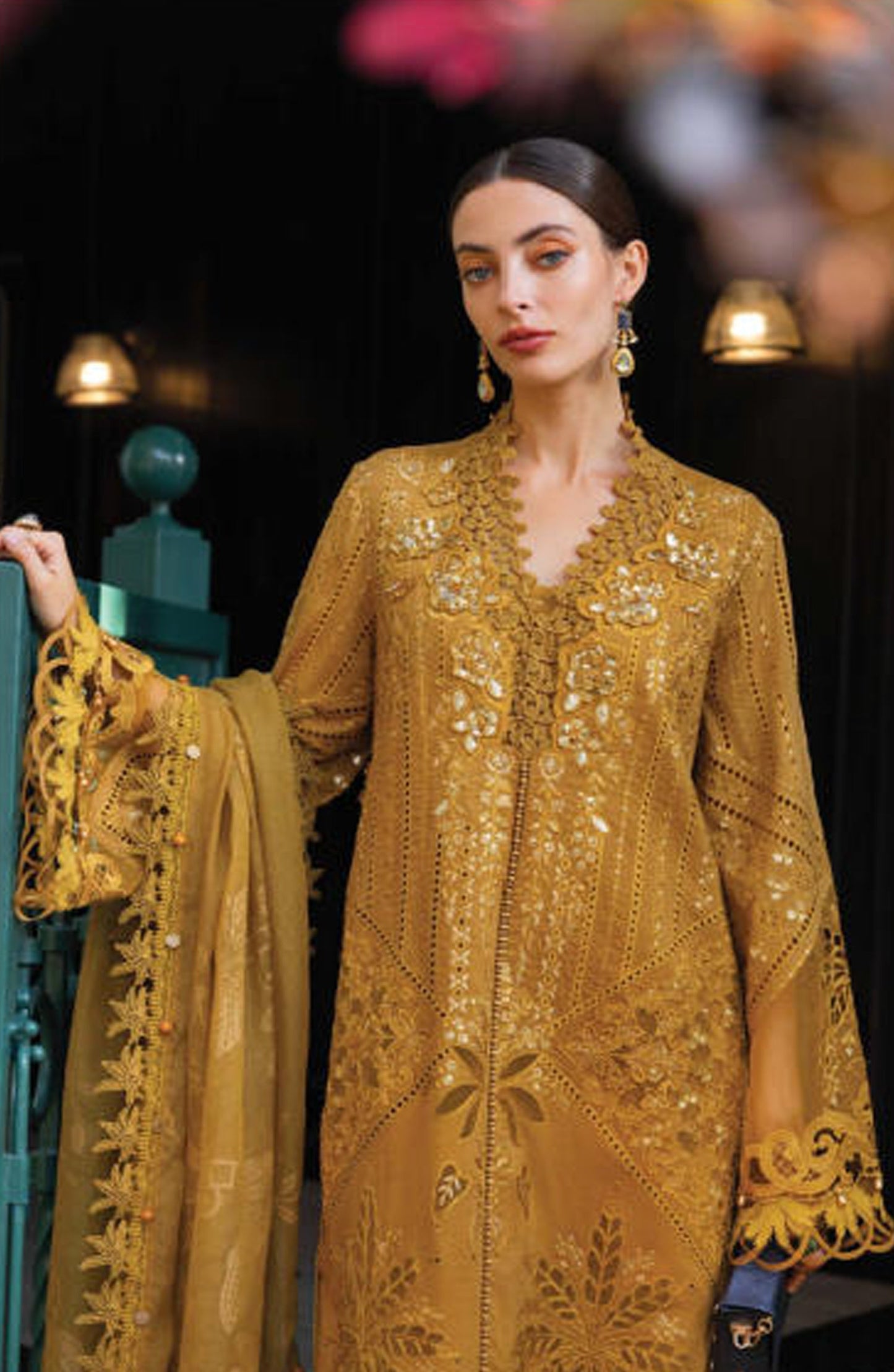 Maria B Luxury Embroidered Lawn Unstitched 3 Piece Suit - D7 - MB26ED - Mustard - Summer Festive Collection