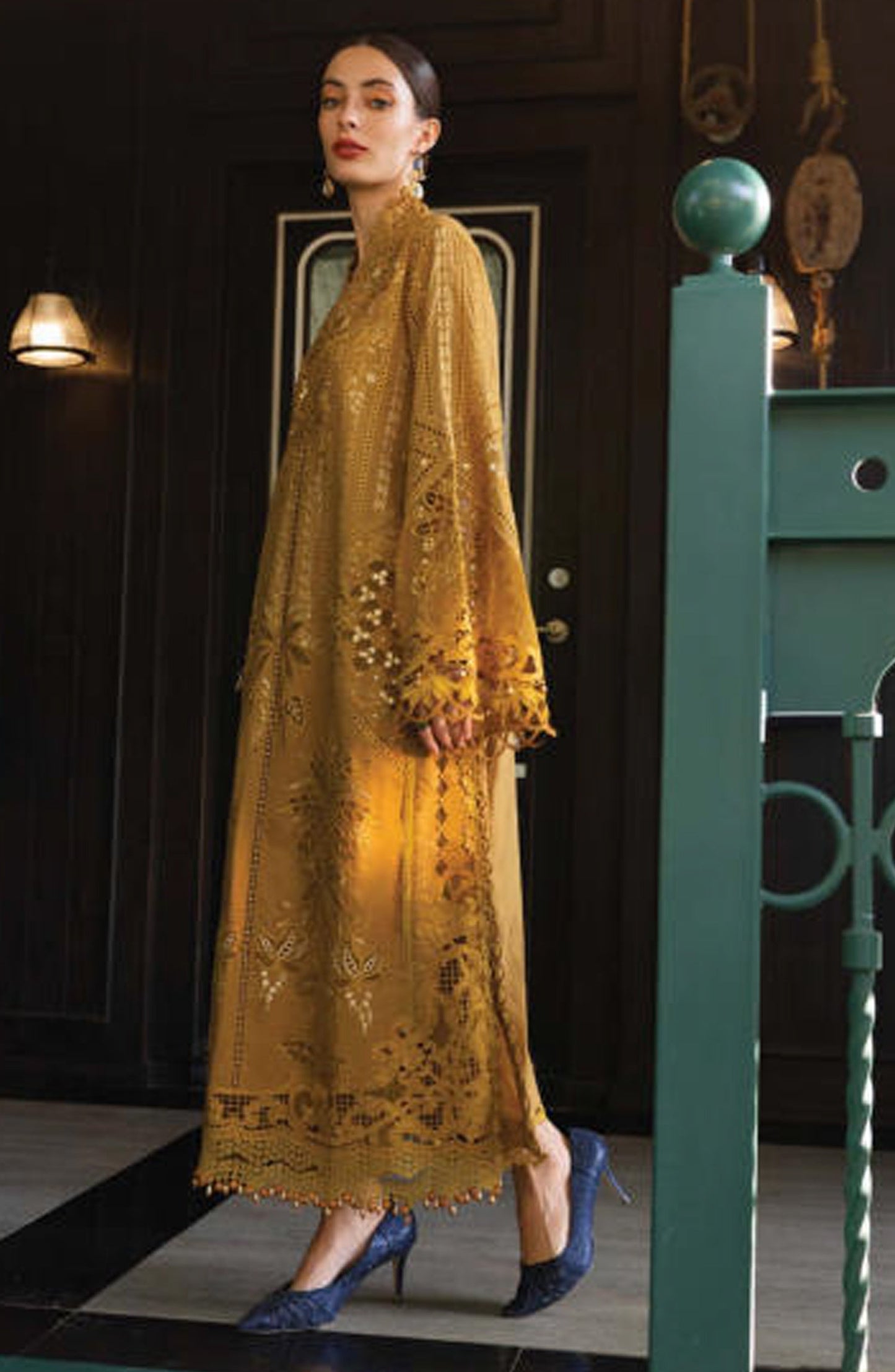 Maria B Luxury Embroidered Lawn Unstitched 3 Piece Suit - D7 - MB26ED - Mustard - Summer Festive Collection