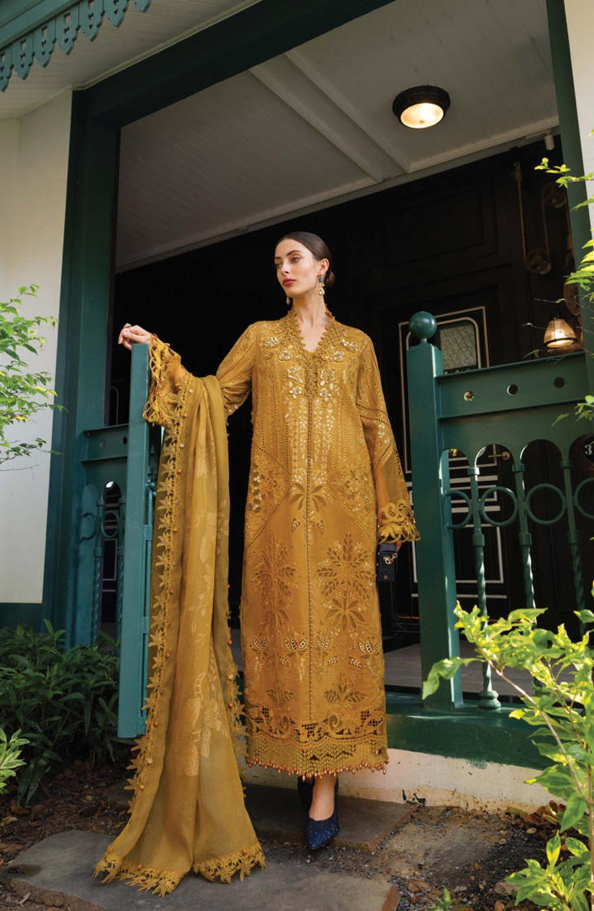 Maria B Luxury Embroidered Lawn Unstitched 3 Piece Suit - D7 - MB26ED - Mustard - Summer Festive Collection