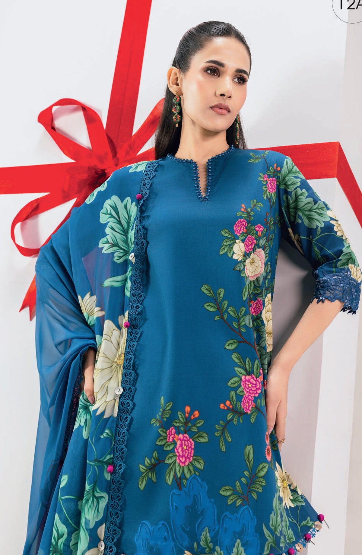 Maria B MBasics Embroidered Lawn Unstitched 3 Piece Suit - MB-CUSV13-12-A - MAB26BS - Blue - Spring Summer Collection