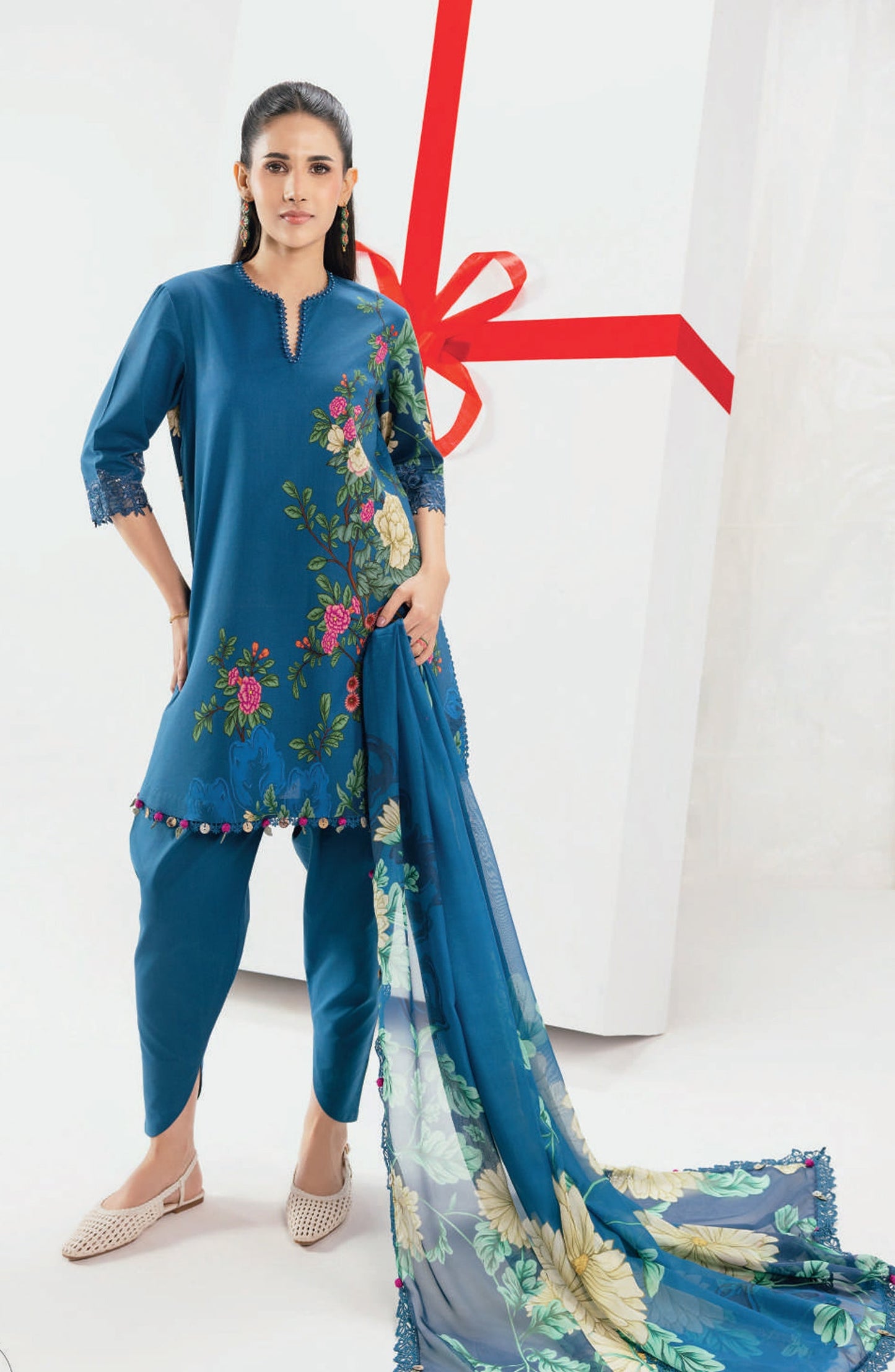 Maria B MBasics Embroidered Lawn Unstitched 3 Piece Suit - MB-CUSV13-12-A - MAB26BS - Blue - Spring Summer Collection