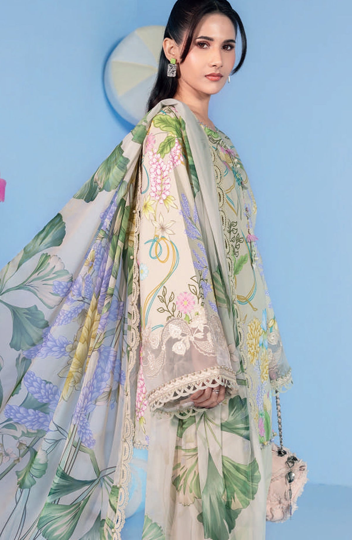 Maria B MBasics Embroidered Lawn Unstitched 3 Piece Suit - MB-CUSV13-13-A - MAB26BS - Beige - Spring Summer Collection