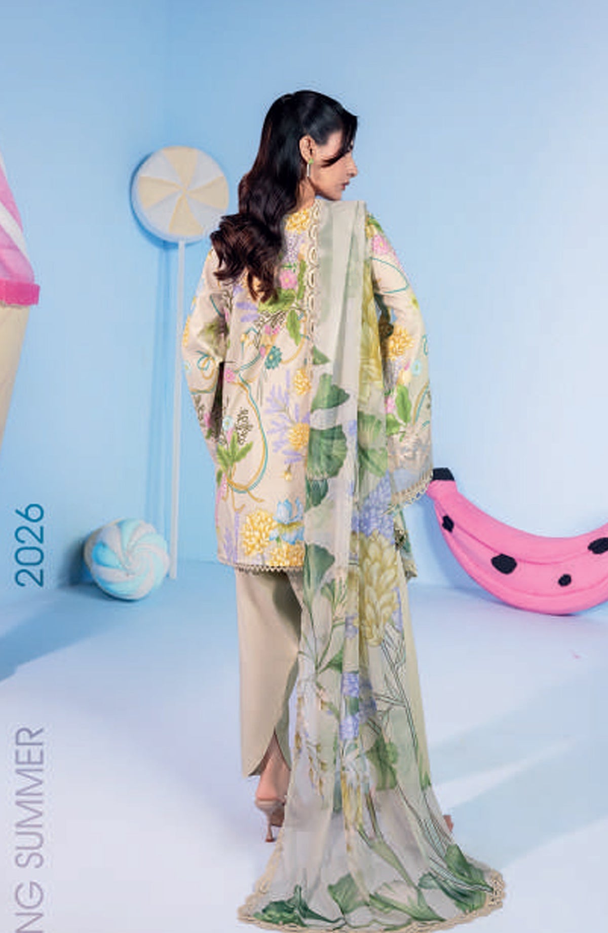 Maria B MBasics Embroidered Lawn Unstitched 3 Piece Suit - MB-CUSV13-13-A - MAB26BS - Beige - Spring Summer Collection